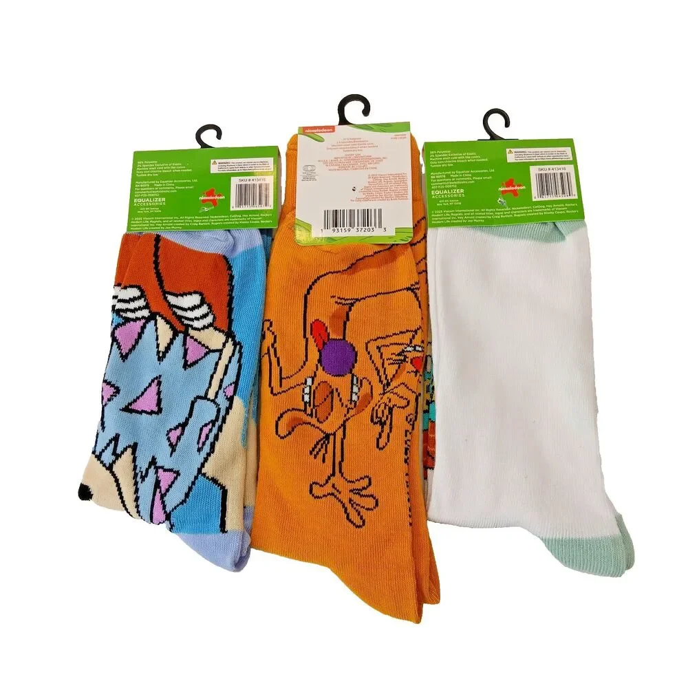 Nickelodeon Rocko's Modern Life CatDog Hey Arnold 3 Pair Mens Crew Socks Sz 6-12